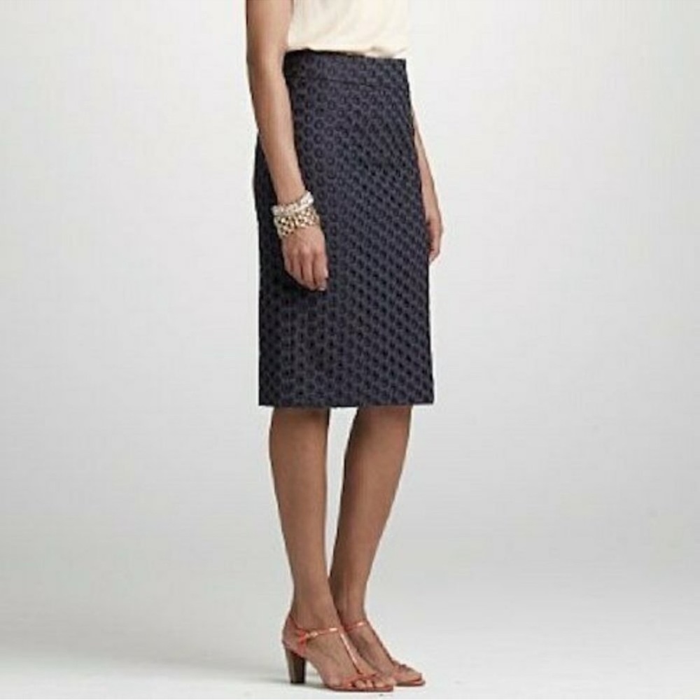 J. Crew NWT Eyelet Crochet Navy Dark Blue Pencil Shirt size 10